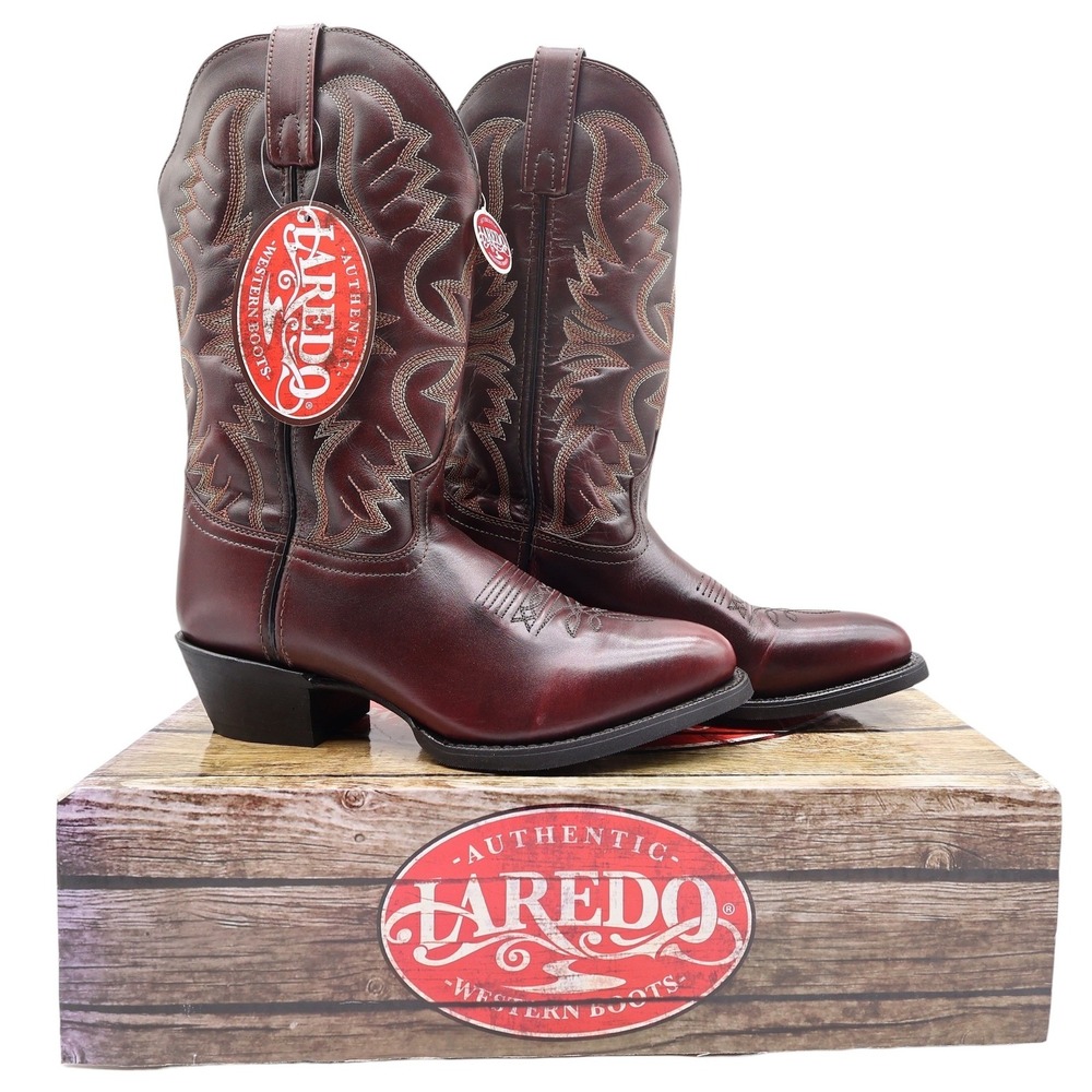 Laredo Western Cowboy Boots Mens 8.5 D Black Cherry Leather NWT 68458